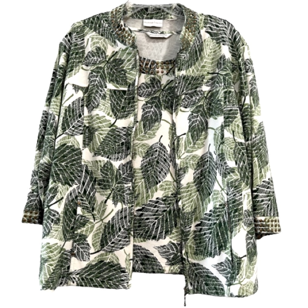Draper’s & Damon’s Jacket & Tank Set Green/White Fern Print Plus Size XXL